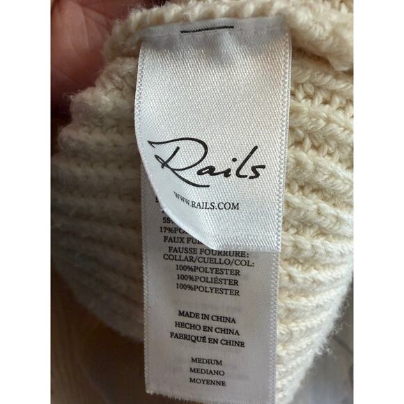 Rails Esme Cream Ribbed Cardigan Ivory Women's M NO Removable Faux Fur Collar - Picture 11 of 12